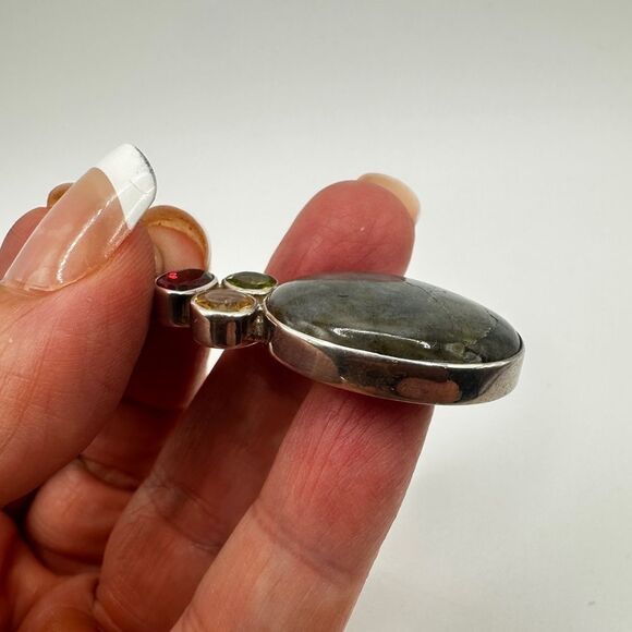 NWT Labradorite cabochon with faceted multi-gemstone pendant in Bali 925! - Picture 5 of 11